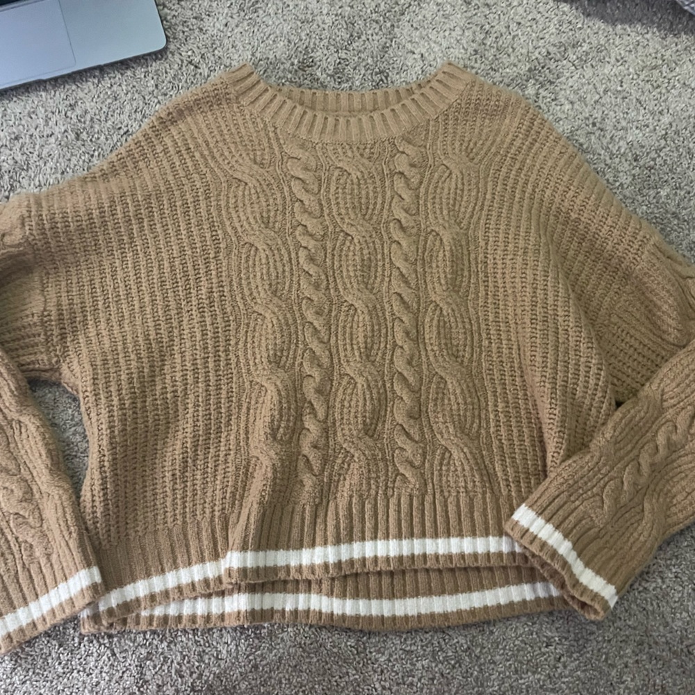 American Eagle Tan/Brown Sweater with White Stripe